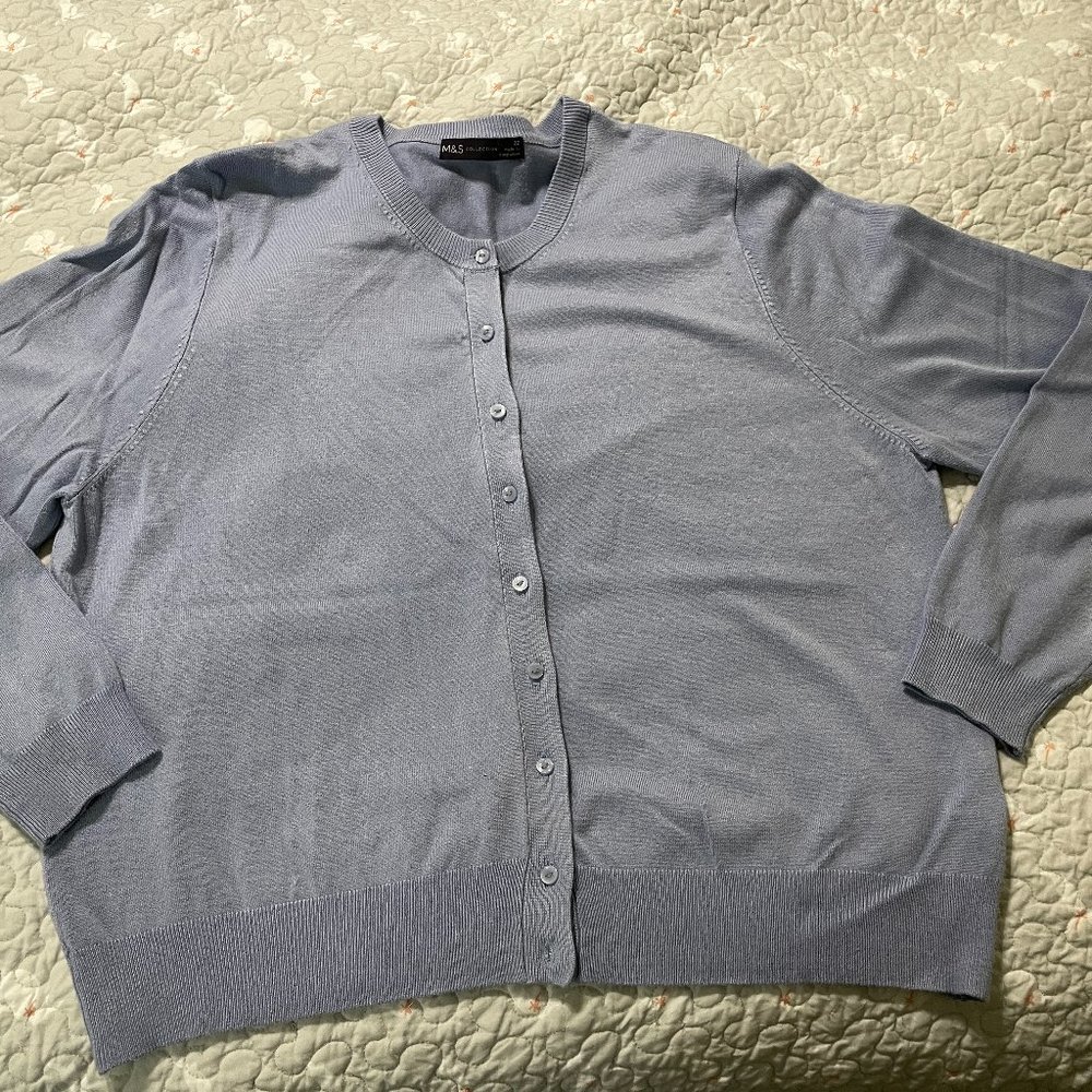 Marks & Spencer Lt Blue Viscose Blend Cardigan in Great Used Cond UK 22 US 18 XL